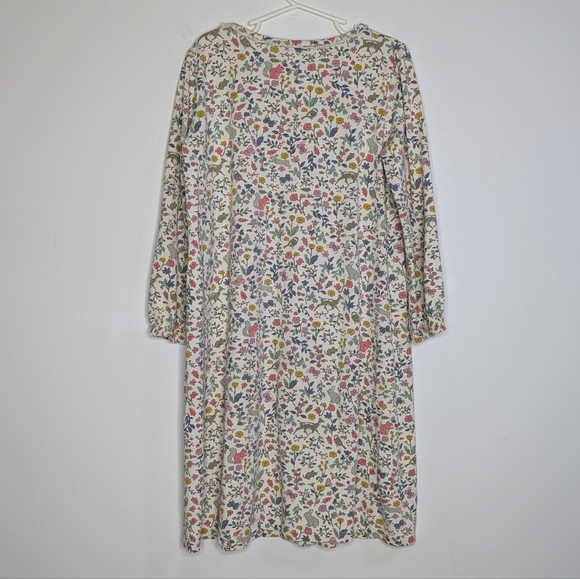 Mini Boden White Pink Yellow Floral Forest Animals Long Sleeve Dress 7/8 - Picture 5 of 7
